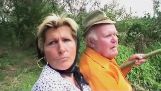 Grandpa fucks busty granny and teen outdoor
