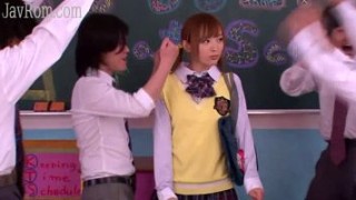 Shy japanese teen schoolgirls blowjob bukkake