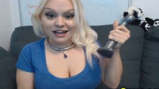 Busty Blonde Babe Dildoing Pussy on Cam